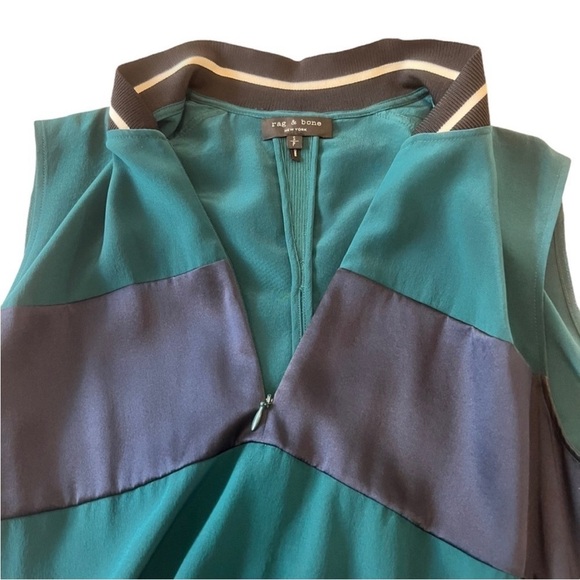 Rag & Bone Nico Silk Color block Sleeveless Side Pockets Mini Dress S Green - Picture 9 of 13
